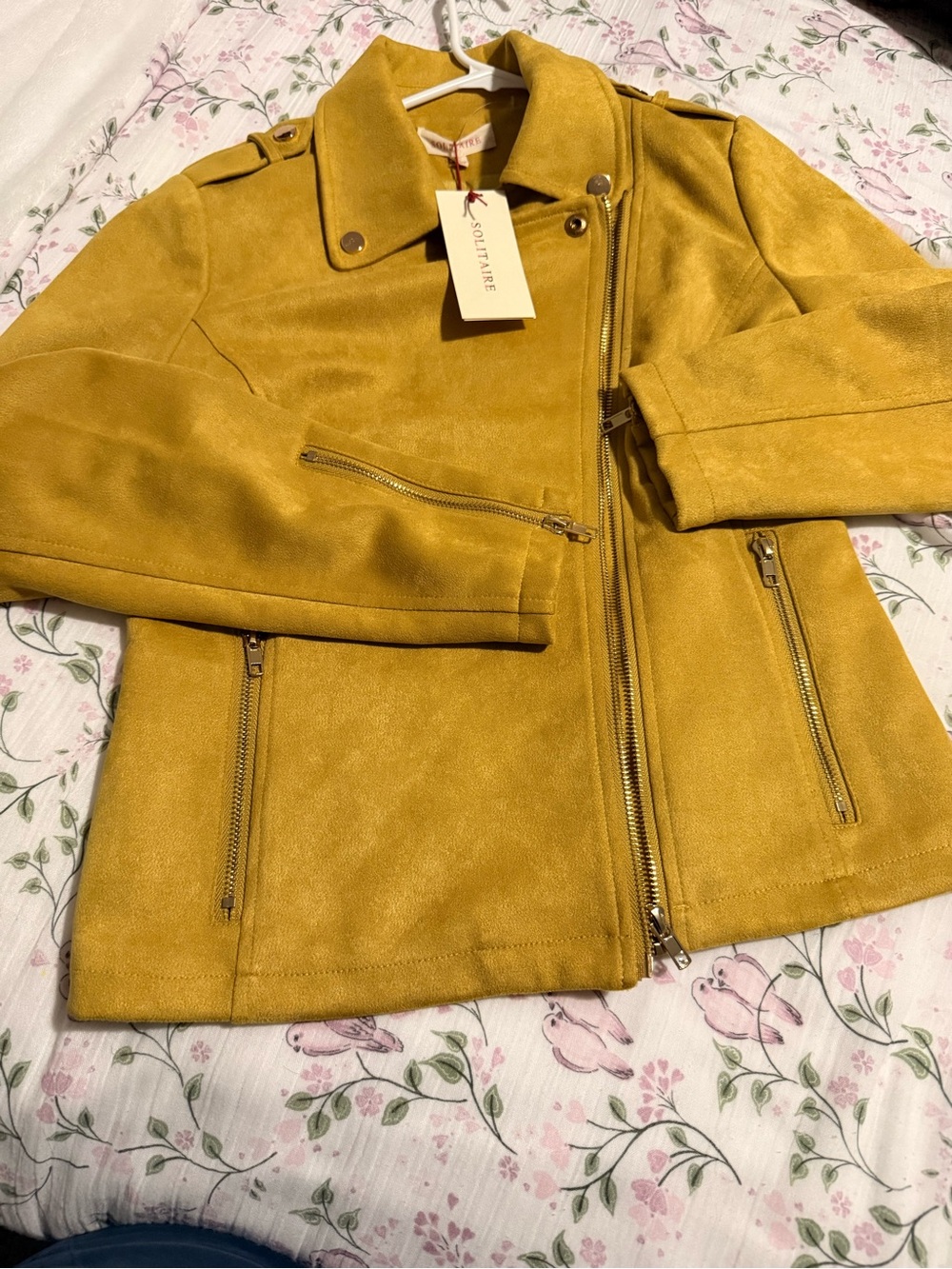 Solitaire Women's Mustard Yellow Suede Moto Jacket